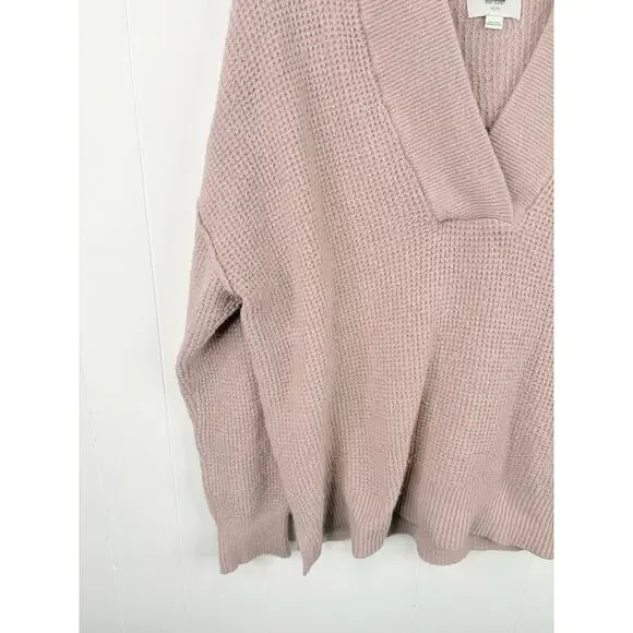 ‼️3/$30‼️ Aerie Taupe Oversized Hoodie Sweater XS V Neck Knit - Picture 6 of 10